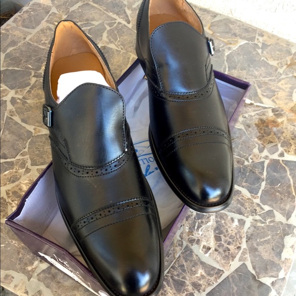 NWT Mens formal slip on leather lining black dress shoes #96221 - Picture 2 of 11